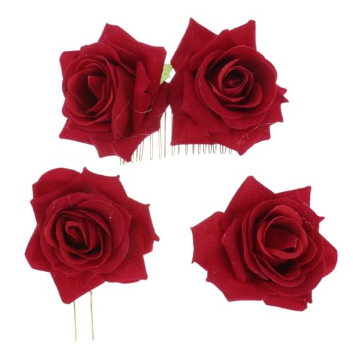 CLISPEED 3 Stück Teiliges Haarschmuck mit Rosenblumen Langlebige U Förmige Haarnadel Haarkamm und Haarklammer Dekorativer Haarschmuck für Frauen und Mädchen Geeignet für Hochzeit Party und von CLISPEED