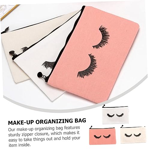 CLISPEED 3 Stück Teiliges Kosmetiktaschen aus Strapazierfähigem Canvas mit Kreativem Print Multifunktionaler Make Up Organizer in Weiß Beige und Rosa als Travel Cosmetics Bag für Damen von CLISPEED