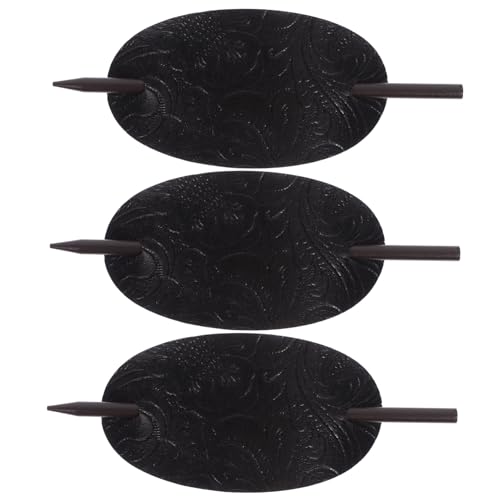 CLISPEED 3 Stück Teiliges Leder Haarspangen Set mit Holzstab Rutschfeste Haarnadeln für Damen Schonend zu Langem Haar für Ponytail und Dutt Halterung Modisches Haarschmuck Accessoire von CLISPEED