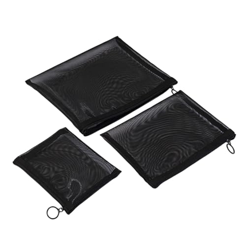 CLISPEED 3 Stück Teiliges Mesh Kosmetiktaschen Leichte Kompakte Make Up Organizer Beutel Vielseitig für Reisen Outdoor Sport mit Großem Fassungsvermögen Schwarze Netzstoff von CLISPEED