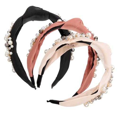 CLISPEED 3 Stück Teiliges Perlenstirnbänder Damen Vintage Geknotete Haarbänder mit Eleganten Perlen Stilvolle Haarschmuck Accessoires für Frauen und Mädchen Modisch und Langlebig von CLISPEED