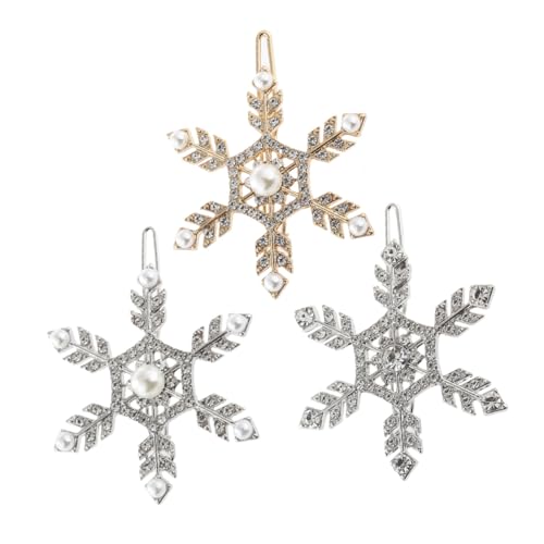 CLISPEED 3 Stück Teiliges Schneeflocken haarspangen aus Legierung mit Strass und Perlen Glänzender Haarschmuck für Damen Geeignet für Hochzeit Weihnachten und Festliche Anlässe von CLISPEED