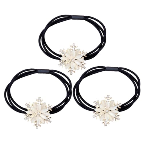 CLISPEED 3 Stück Teiliges Weihnachts Haargummis mit Strass Schneeflocken Design Elastische Ponytail Halter für Damen und Mädchen Modische Haarschmuck Accessoires für Mittleres Dickes Haar von CLISPEED