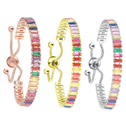 CLISPEED 3 Stück Verstellbares Teiliges Damen Armband mit Funkelnden Zirkoniasteinen Modisches Schmuckstück in Silber Gold und Roségold Anpassbare Armkette für Frauen und Mädchen von CLISPEED