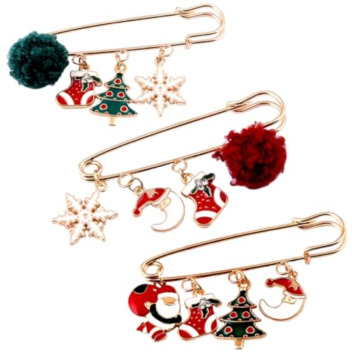 CLISPEED 3 Stück Weihnachtliche Damen Broschen Teiliges aus Langlebiger Legierung Schal und Pullover Anstecknadeln Eleganter Schmuck für Kleidung Mütze und Cardigan Einfach zu Befestigen von CLISPEED