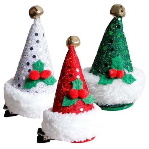 CLISPEED 3 Stück Weihnachts Haarspangen für Mädchen Niedliche Haarnadeln mit Weihnachtsmützen Design Leichte Metall und Stoffclips Langlebiger Haarschmuck für Xmas Partys und Alltag von CLISPEED
