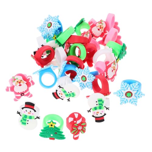 CLISPEED 30 Stück Teiliges Weihnachtsringe Finger Ringe aus Weichem Kunststoff mit Santa Zuckerstange Schneemann und Weihnachtsbaum Motiven für Xmas Party Zubehör Mädchen von CLISPEED