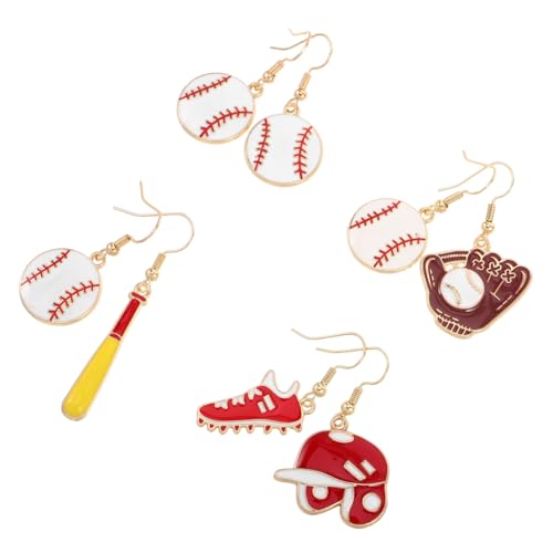 CLISPEED 4paar Baseball-ohrringe Für Frauen Asymmetrisches Design Mit Hut Und Baseballschläger Leichtgewichtige Sport-ohrhänger Cartoon-stil Für Alltag Und Partys von CLISPEED