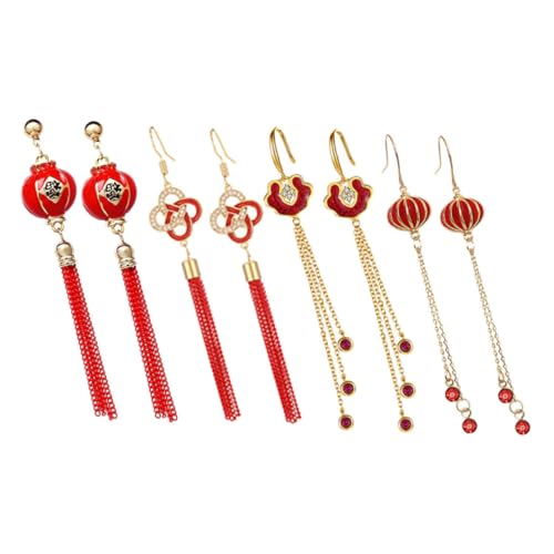 CLISPEED 4 Paare Chinesische Quasten Ohrringe Damen Lange Tropfen Ohrhänger Festliche Vintage Ohrschmuck Rot Traditionell Elegant für Frauen Mädchen CLISPEED 4 Paare Chinesische Quasten Ohrringe Damen Lange Tropfen Ohrhänger Festliche Vintage Ohrschmuck Rot Traditionell Elegant für Frauen Mädchen von CLISPEED