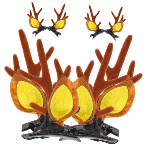 CLISPEED 4 Paare Haarspangen Rentier Geweih Haarclips Weihnachtsdekoration für Mädchen Ponytail Zöpfe Weihnachtsfeier Haarschmuck Niedlich Braun Antler Bobby Pin von CLISPEED