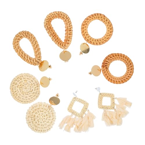CLISPEED 4 Paare Handgefertigte Rattan Ohrringe Geometrisch Leicht Langlebig Damen Ohrstecker Modischer Schmuck Vielseitig für Alltag und Geeignet CLISPEED 4 Paare Handgefertigte Rattan Ohrringe Geometrisch Leicht Langlebig Damen Ohrstecker Modischer Schmuck Vielseitig für Alltag und Geeignet von CLISPEED