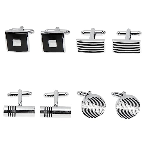 CLISPEED 4 Paare Herren Manschettenknöpfe aus Messing Modisch Elegantes Set mit Schwarzem Emaille Gestreift Rund und Geeignet für Anzug Hemd Hochzeit Business für Männer Papa Bräutigam von CLISPEED