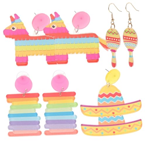 CLISPEED 4paare Acryl-ohrringe Für Frauen Mexikanische Themen-fiesta-ohrringe Baumelnde Karnevalsparty-ohrhänger Leicht Und Sicher Für Ohren von CLISPEED