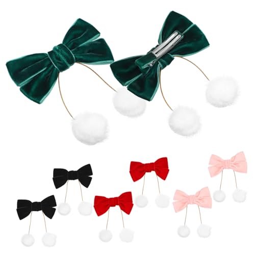 CLISPEED 4 Paare Samt Haarspangen mit Schleifen und Bommel Weiche Haarschleifen für Mädchen Rutschfeste Weihnachts Haarclips Komfortabel Vielseitig Einsetzbar für Alltag und von CLISPEED