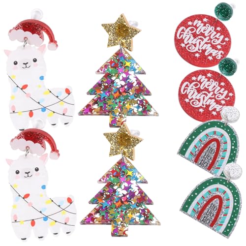 CLISPEED 4 Paare Weihnachtsbaum Ohrringe Damen Hängend Dangle Ohrringe Festliche Weihnachtsdeko Schmuck für Frauen Mädchen Weihnachten Party Alltag von CLISPEED
