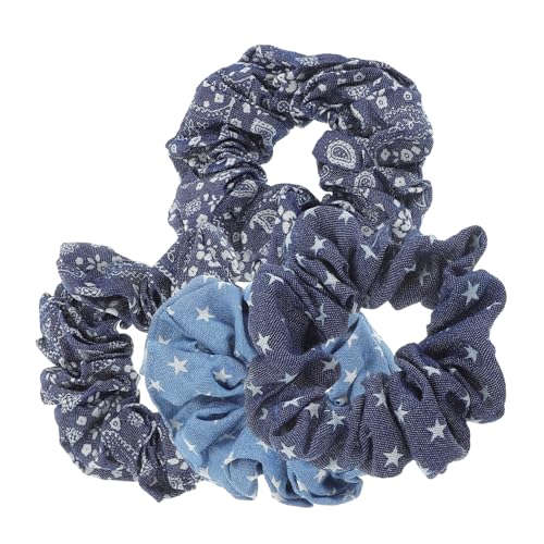 CLISPEED 4 STÜCKE Teiliges Denim Haargummi Elastische Modische Haarbänder für Damen und Mädchen Robuste Ponytail Holder mit Stylischem Jeansstoff Vielseitig für Dünnes und Dickes Haar von CLISPEED