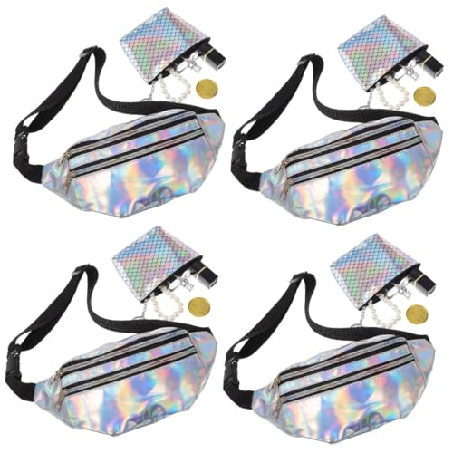 CLISPEED 4 Sätze Damen Crossbody Bauchtasche aus hochwertigem Material mit Verstellbarem Gürtel und Fischschuppen Münzbeutel Teiliges für Outdoor Sport Festival Wandern und Alltag von CLISPEED