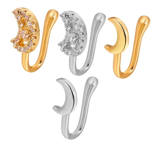 CLISPEED 4 Stck Teiliges Non Piercing Nasenringe aus Legierung Schmerzfreie Leichte Nasenklammer Mond Design Modischer Dekorativer Nasenschmuck für Damen und Herren Komfortabel und von CLISPEED
