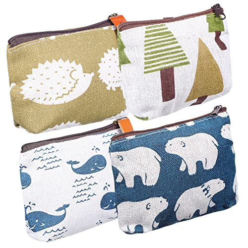 CLISPEED 4 Stück Canvas Kosmetiktaschen mit Reißverschluss Bunte Tiermuster Vielseitig als Schminktaschen Geldbörsen und Aufbewahrungstaschen für Damen und Mädchen von CLISPEED