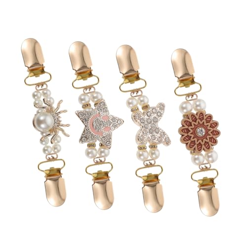 CLISPEED 4 Stück Faux Perlen Broschen Sweater Clips Eleganter Cardigan Clip Schalclip für Damen Stilvolle Strickjacken Verschlussnadeln Leicht Kreativ Vielseitig Einsetzbar von CLISPEED
