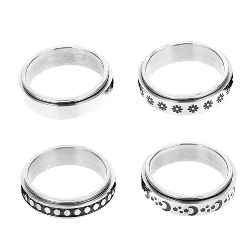 CLISPEED 4 Stück Fidget Ringe für Damen Herren Rotierbare Titanstahl Ringe mit Mondmotiv Stressabbau Romantische Dekoration Unisex Design von CLISPEED