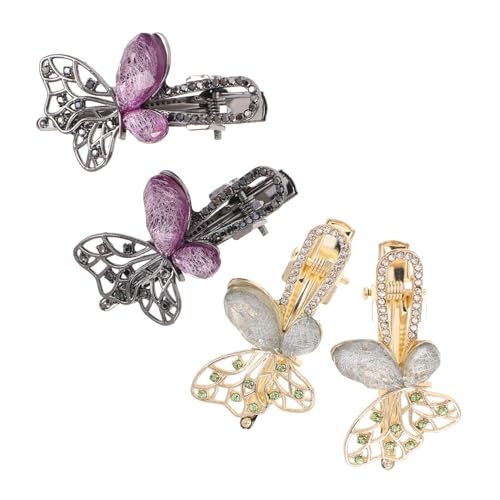 CLISPEED 4 Stück Französischer Retro -Haarclip Haarspangen mit Strass französische Haarspange Schmetterlings-Haarspangen Mädchen Haarzubehör französische haarnadel Metallische Strasssteine von CLISPEED