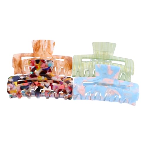 CLISPEED 4 Stück Große Haarklammer aus Acryl Rutschfeste Haarspangen für Damen Gestreifte und Unifarbene Geometrische Haarclips Schonend für Dickes und Dünnes Haar Vielseitiger Haarschmuck von CLISPEED