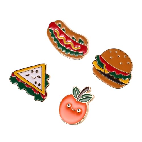CLISPEED 4stücke Rucksack-taschennadel Aus Legierung Cartoon-hamburger-anstecker Süße Hamburger-brosche Cartoon-pommes-anstecker Süßer Burger-anstecker Süßer Snack-anstecker Für von CLISPEED