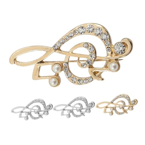CLISPEED 4 Stück Noten Broschen mit Strass Gold und Silberfarbene Musiknoten Anstecknadeln Langlebige Legierung Schimmerndes Schmuck Accessoire für Hochzeiten Konzerte Anzüge Schals Damen von CLISPEED