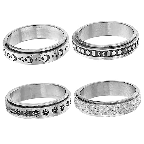 CLISPEED 4 Stück Rotierbare Fidget Ringe Titanstahl Romantische Sterne Motive Unisex Schmuck für Männer Frauen von CLISPEED