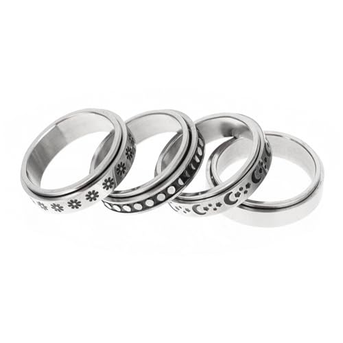 CLISPEED 4 Stück Rotierbare Ringe Titanstahl mit Stern Monddesign Stressabbau Ringe für Männer Frauen CLISPEED 4 Stück Rotierbare Ringe Titanstahl mit Stern Monddesign Stressabbau Ringe für Männer Frauen von CLISPEED