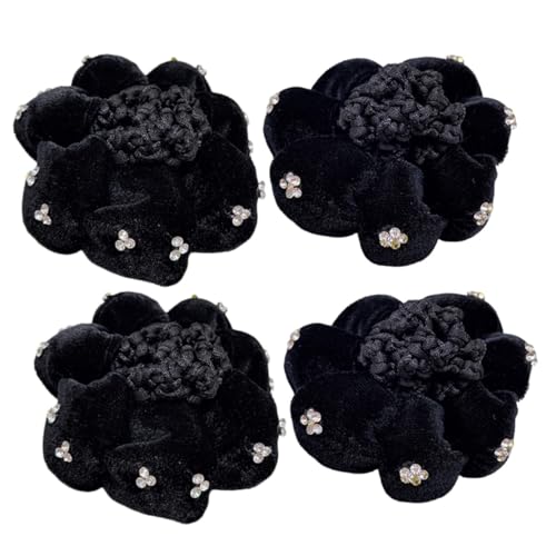 CLISPEED 4 Stück Schwarzes Goldsamt Haarnetz mit Strass Damen Duttnetz Eleganter Haarschmuck für Krankenschwestern und Tänzerinnen Verstellbare Netzhaube für Feines und Dickes Haar von CLISPEED