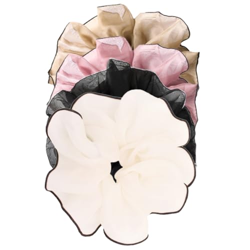 CLISPEED 4 Stück Teiliges Elastische Haargummis aus Netzstoff Extra Farblich Gemischt Schwarz Khaki Rosa Weiß für Damen Ponytail Halter Vielseitig Einsetzbar Schonend zum Haar Geeignet für von CLISPEED