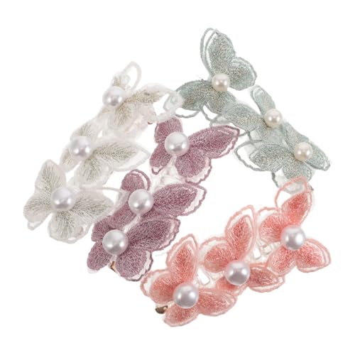 CLISPEED 4 Stück Teiliges Elastische Spiralen Haargummis mit Spitzen Schmetterling und Perlen Bunte Telefonkordel Haarbänder Dehnbare Ponytail Halter für Damen und Mädchen Rutschfeste von CLISPEED