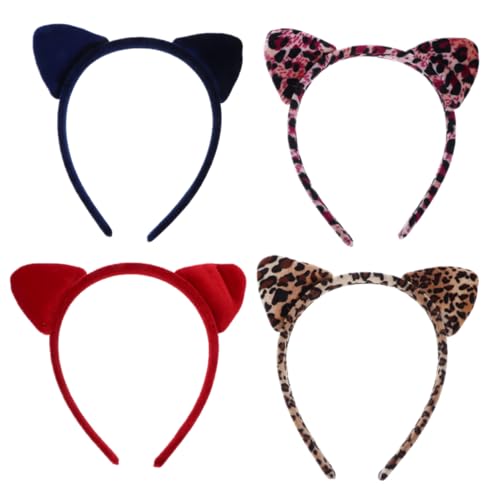 CLISPEED 4 Stück Teiliges Katzenohren Haarband Leopardmuster Verstellbar für Erwachsene Lustiger Haarschmuck für Halloween Karneval Kostümparty und Tanzveranstaltungen von CLISPEED