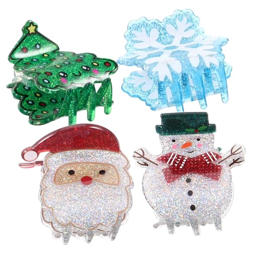 CLISPEED 4 Stück Teiliges Kleine Weihnachts Haarklammern mit Schneemann Schneeflocke Weihnachtsmann und Weihnachtsbaum Dünne Haarspangen für Damen Festlicher Haarschmuck für Weihnachten von CLISPEED
