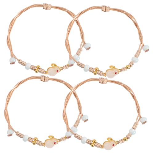 CLISPEED 4 Stück Teiliges Mädchen Armband Handgefertigt Geflochtenes Freundschaftsarmband mit Hasen Anhänger Verstellbares Damenschmuck Accessoire für Alltag und Party von CLISPEED