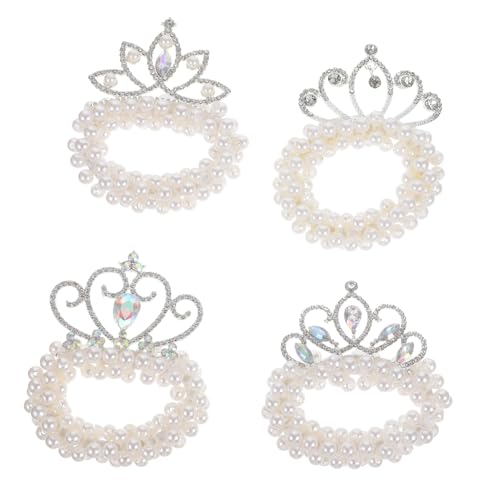 CLISPEED 4 Stück Teiliges Perlen Haarring mit Kronenmotiv Elastische Haargummis für Damen und Mädchen Weiche Dehnbare Pferdeschwanzhalter Geeignet für Dickes und Dünnes Haar Modischer von CLISPEED