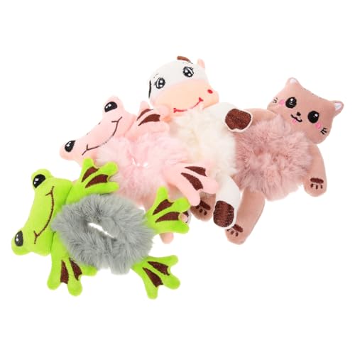 CLISPEED 4 Stück Teiliges Plüsch Haarband mit Süßen Tiermotiven Elastische Weiche Haargummis für Frauen und Mädchen Vielseitig als Haar Accessoires und Armband Geeignet Rutschfest und von CLISPEED