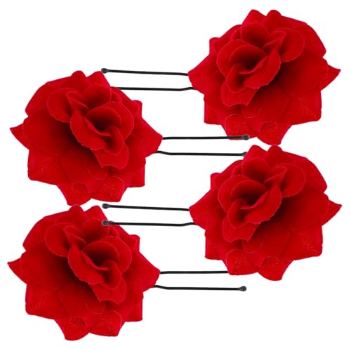 CLISPEED 4 Stück Teiliges Rote Samt Rosen Haarnadeln Handgefertigter Haarschmuck für Damen Langlebig Vielseitig Einsetzbar Dekorativ für Hochzeit Party für Freundinnen von CLISPEED