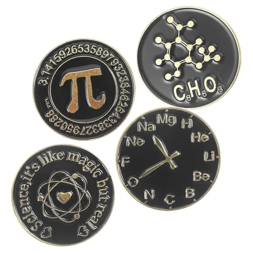 CLISPEED 4 Stück Teiliges Schwarze Runde Metallbroschen mit Mathe Wissenschaftssymbolen Dekorative Emaille Pins für Kleidung Jacken Rucksäcke und Hüte Langlebige und Sichere Anstecknadeln von CLISPEED
