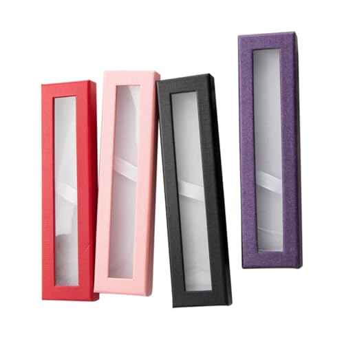 CLISPEED 4 Stück Teiliges Transparente Papier Stifte Geschenkbox mit Sichtfenster Stabile Aufbewahrung für Kugelschreiber Stilvolle und Sichere Verpackung in Rot Schwarz und Lila von CLISPEED