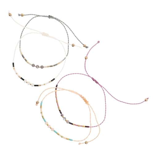 CLISPEED 4 Stück Teiliges Verstellbares Handgefertigtes Armband mit Reisperlen Kristallen für Frauen Boho Gewachstes Schnurarmband für Partys Lässige Anlässe von CLISPEED