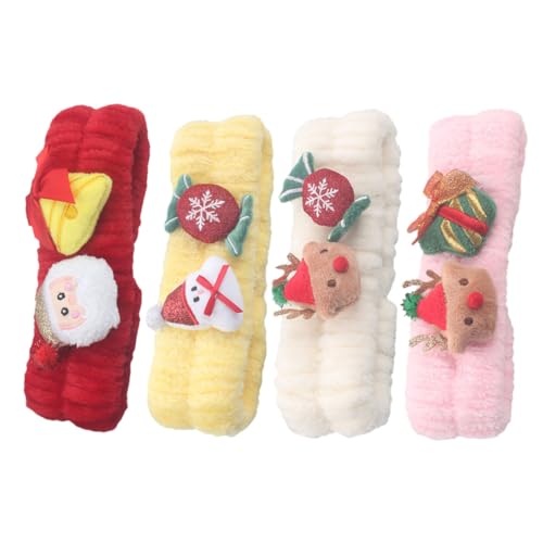 CLISPEED 4 Stück Teiliges Weiches Weihnachts Stirnband Elastisch und Bequem für Make Up Gesichtsreinigung Spa mit Niedlichen Rentier und Schneemann Motiven Passend für Frauen und Mädchen von CLISPEED