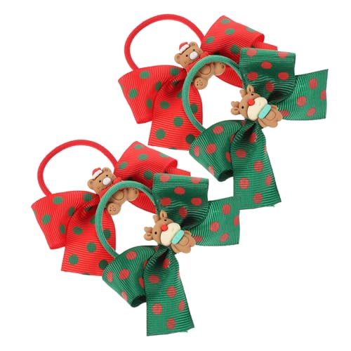 CLISPEED 4 Stück Teiliges Weihnachts Haarband mit Elastischen Schleifen Niedliche Ponytail Halter in Rot Grün Weicher Haarschmuck für Mädchen Festliche Haarbänder für Weihnachtsfeiern von CLISPEED