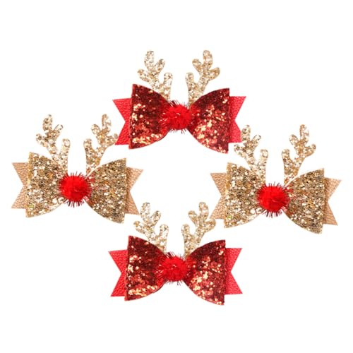 CLISPEED 4 Stück Teiliges Weihnachts Haarschmuck für Mädchen Glitzernde Hirschgeweih Haarspangen mit Schleifen Festlicher Haarschmuck für Xmas Partys Geschenkidee für Tägliches Tragen von CLISPEED