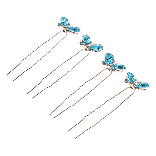 CLISPEED 4 Stück U förmige Haarnadel mit Funkelnden Strass Schmetterling Braut Haarschmuck für Damen Leichter Haarnadel bun stick für Hochzeit und Besondere Anlässe von CLISPEED