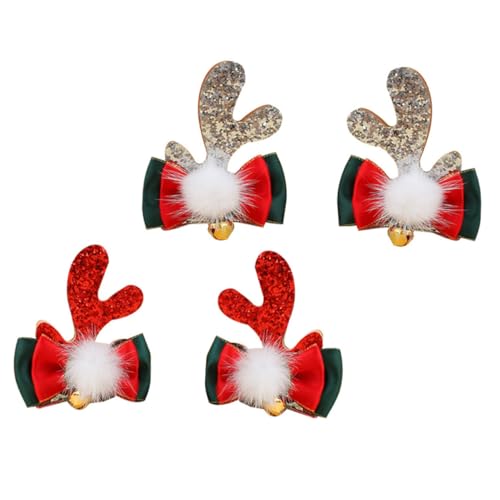 CLISPEED 4 Stück Weihnachtliche Haarklammern mit Niedlichen Roten und Silbernen Geweihen Leichte und Stoffclips für Damen für Ponytail Zöpfe und Festliche Partys von CLISPEED