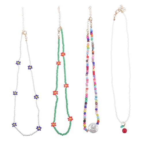 CLISPEED 4 Stücke Boho Perlen Halskette Choker für Damen Verstellbar Farbenfroh für Strand und Alltag von CLISPEED
