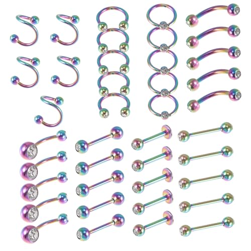 CLISPEED 40 Stück Teiliges Piercing Lippen und Ohrstecker aus mit Funkelnden Schmucksteinen Leichtes Hautfreundliches Schmuck für Damen Vielseitig für Party und Alltag Geeignet von CLISPEED